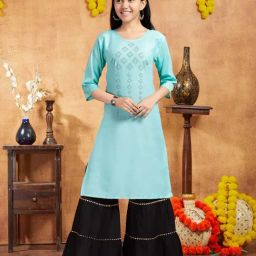 Aarika Kids Sea Blue Cotton Embellished Kurti-picture-48