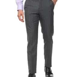 Van Heusen Grey Slim Fit Striped Flat Front Trousers-picture-42