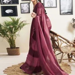 Satrani Maroon & Rose Pink Ombre Saree With Unstitched Blouse image 5
