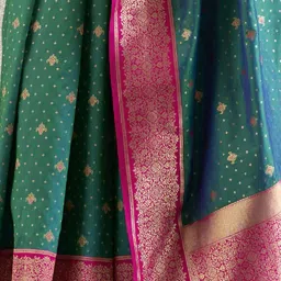 Satrani Peacock Blue & Magenta Silk Woven Saree With Unstitched Blouse image 5