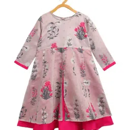 Ahalyaa Kids Grey & Pink Floral Print Kurta-image-24