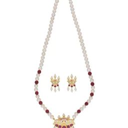 Sri Jagdamba Pearls Widisha Pearl White & Pink Alloy Necklace & Earring Set-picture-18