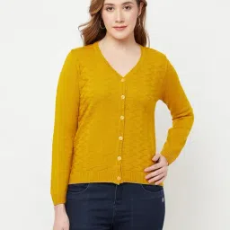 Crimsoune Club Mustard Self Design Cardigan-image-65