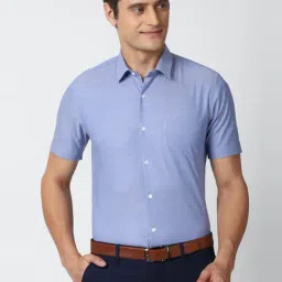 Peter England Blue Cotton Slim Fit Self Pattern Shirt-picture-10
