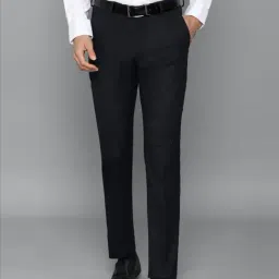 Louis Philippe Navy Slim Fit Textured Trousers-picture-20