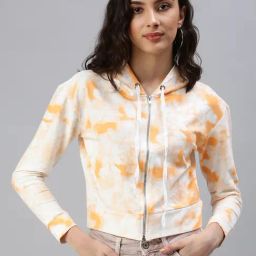 showoffff SHOWOFF White & Yellow Hooded Cotton Crop Sweatshirt-picture-24