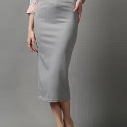 SHOWOFFFF Women's Straight Solid Pencil Grey Knee Length Skirt-picture-11