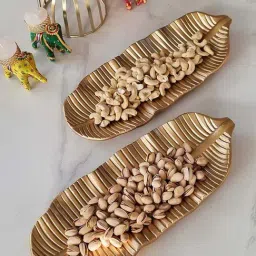Art Street Gold Fiber Banana Leaf Shape Tray - Set of 2-image-55