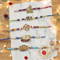 MEIRA JEWELLERY Set Of 5 Beaded Lord Madadev Rakhi Comes with Roli Chawal & Greeting Card-picture-28