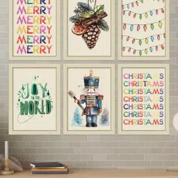 Art Street Beige Synthetic Merry Christmas Bundle Gallery Wall Art - Set of 6-picture-11