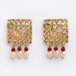 Panash Gold Plated Red & White Stone Studded & Beaded Jewellery Set image 5