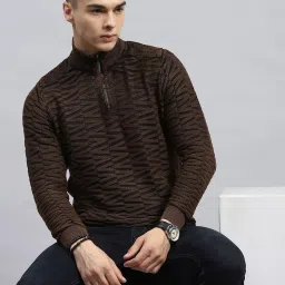Monte Carlo Brown Cotton Regular Fit Self Pattern Pullover image 5