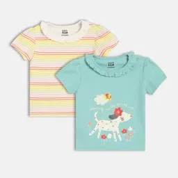 MINIKLUB Girls White & Blue Striped Top - Pack of 2-image-97