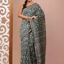 Unnati Silks Green Printed Saree With Unstitched Blouse-picture-23