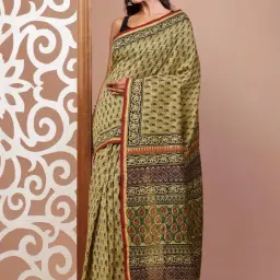 Unnati Silks Green Printed Saree With Unstitched Blouse-picture-24