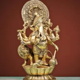 Ekaa Handicrafts Gold Brass Dhrishti Ganesha Statue with Lion image 3