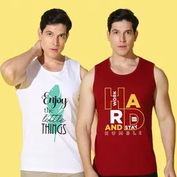 WOOSTRO Men Pack of 2 Typography Printed Round Neck Cotton Slim Fit T-shirts image 4