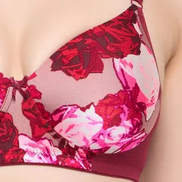 Clovia Maroon Regular Fit Floral Bra image 5