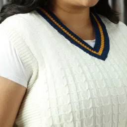 High Star Plus Size White Self Design Sweater image 5