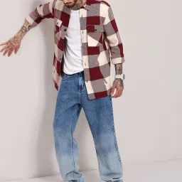 showoffff Showoff Maroon Cotton Regular Fit Checks Shacket image 5