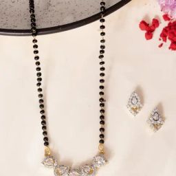 VOJ Gold Adjustable AD Tear Drop Shape Mangalsutra & Earring Sets-picture-18
