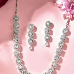VOJ Mint Green Adjustable AD Stone Necklace & Earring Sets-picture-29