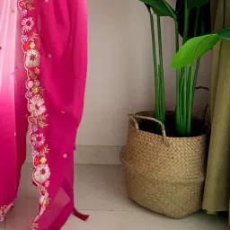 Saree Mall Pink Embellished Sarees With Unstitched Blouse image 5