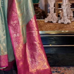 Saree Mall Blue Woven Sarees With Unstitched Blouse image 5