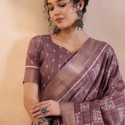 Saree Mall Purple Printed Sarees With Unstitched Blouse image 5