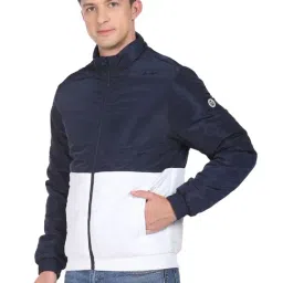 U.S. Polo Assn. Navy Blue & White Regular Fit Colour Block Jacket image 3