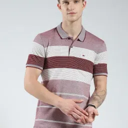Monte Carlo Maroon Cotton Blend Regular Fit Stripes Polo T-Shirt-picture-12