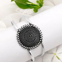 Teejh Kimaya Circular Silver Oxidized Cuff Bracelet for Women-picture-7