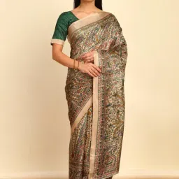Soch Womens Green Paisley Print Art Silk Saree-image-89