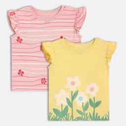 MINIKLUB Girls Pink & Yellow Printed Top - Pack of 2-image-89