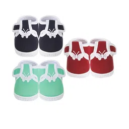 Neska Moda 0 To 12 Months Baby Boys & Baby Girls Set of 3 Pair Soft Cotton Butterfly Velcro Booties (Toe to Heel Length - 12 cm, Black, Maroon, Light Green) image 5
