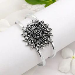 Teejh Kimaya Mandala Silver Oxidized Cuff Bracelet for Women-picture-42