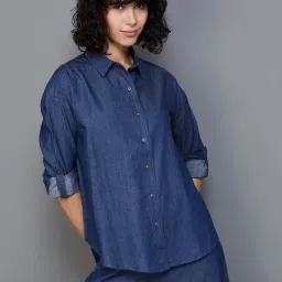 Colour Me by Melange Blue Cotton Embroidered Shirt-picture-38