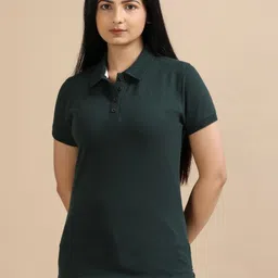 SHOWKEY Women Polo Collar Pockets Slim Fit T-shirt-picture-25