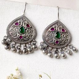 Teejh Ethnic Vanya Silver Oxidized Mulitcolored Dangler Earrings-picture-0