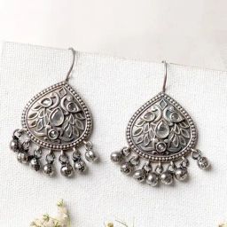 Teejh Ethnic Vanya Silver Oxidized White Dangler Earrings-picture-27