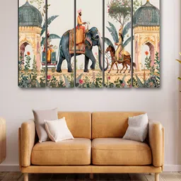 Aura Grey & Red 5 Piece Synthetic Wood Religious Wall Paintings image 3