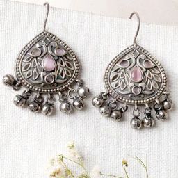 Teejh Ethnic Vanya Silver Oxidized Pink Dangler Earrings-picture-11