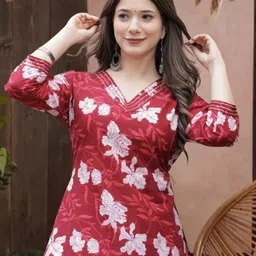 Wawlooks Women Ethnic Motifs Printed V-Neck Straight Kurta-picture-15