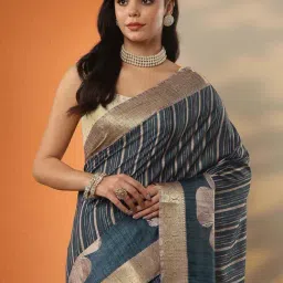 Libas Blue Floral Print Saree With Unstitched Blouse image 4