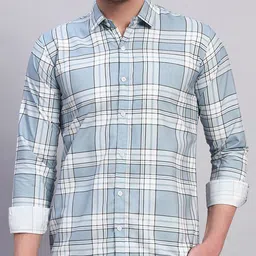 YOUTH FIRST Men Premium Fit Spread Collar Tartan Checked Casual Shirt-picture-18