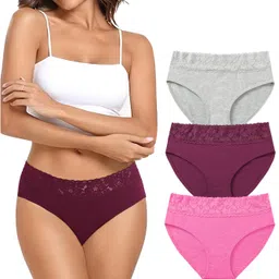 nicsy Women’s Underwear Cotton Lace Panties for Women, Soft Ladies Lace Trim Underwear, Hipster, Briefs, Mid Waist Bikini Panty image 1