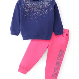 Babyhug Cotton Knit Full Sleeves Circle Printed T-Shirt & Lounge Pant Set - Blue & Pink-picture-11