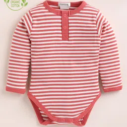 Cot & Candy Organic Cotton Full Sleeves Striped Onesie - Berry Red-picture-22