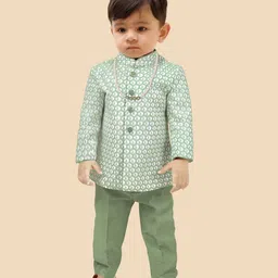 little desi Full Sleeves Ethnic Motif Printed Kurta With Solid Pyjama Set - Sage Green-picture-11