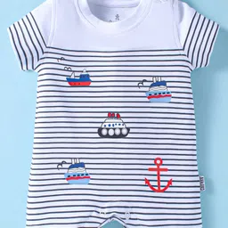 Child World Interlock Knit Half Sleeves Striped Romper with Nautical Theme Print - White-picture-28